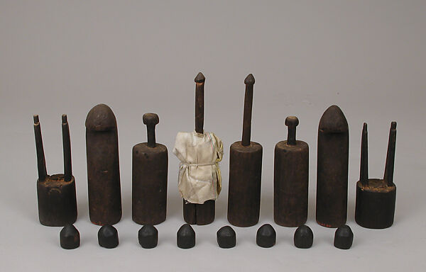 Chess set, Limba wood, goatskin, cotton, Nigerian 