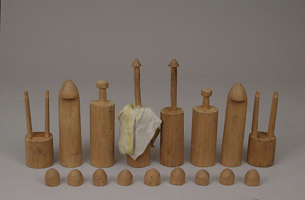 Chess set, Limba wood, goatskin, cotton, Nigerian
