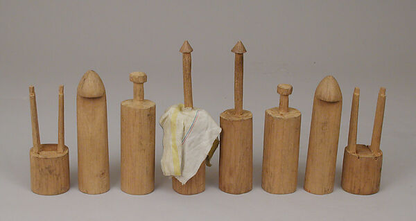 Chess set, Limba wood, goatskin, cotton, Nigerian