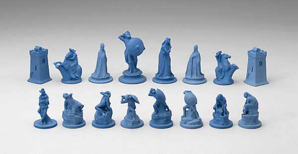 Chessmen (32), Wedgwood and Co., Blue and white jasper, British, Etruria, Staffordshire