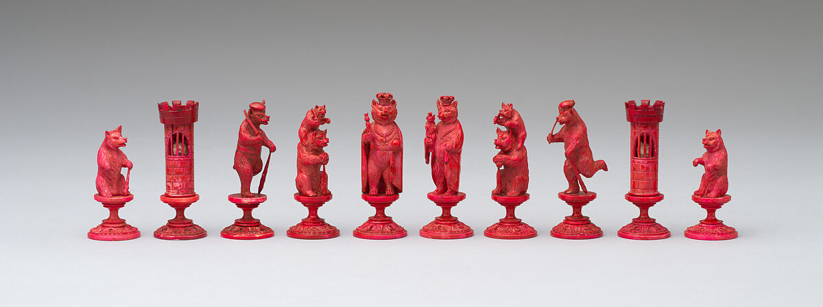 Chess set, Ivory, wood, German, Erbach, Hesse-Darmstadt