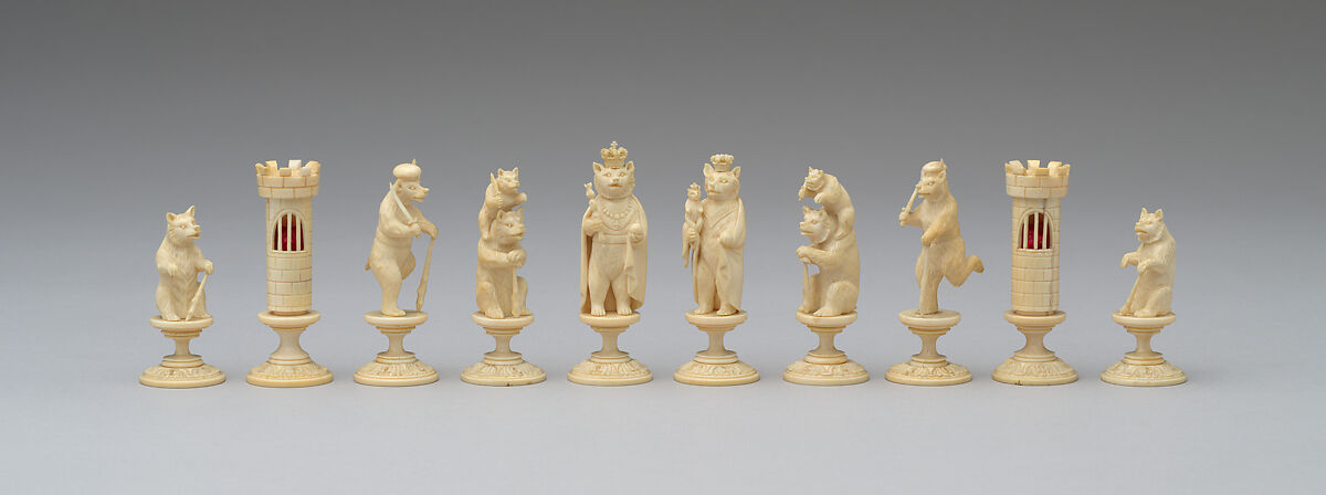 Chess set, Ivory, wood, German, Erbach, Hesse-Darmstadt