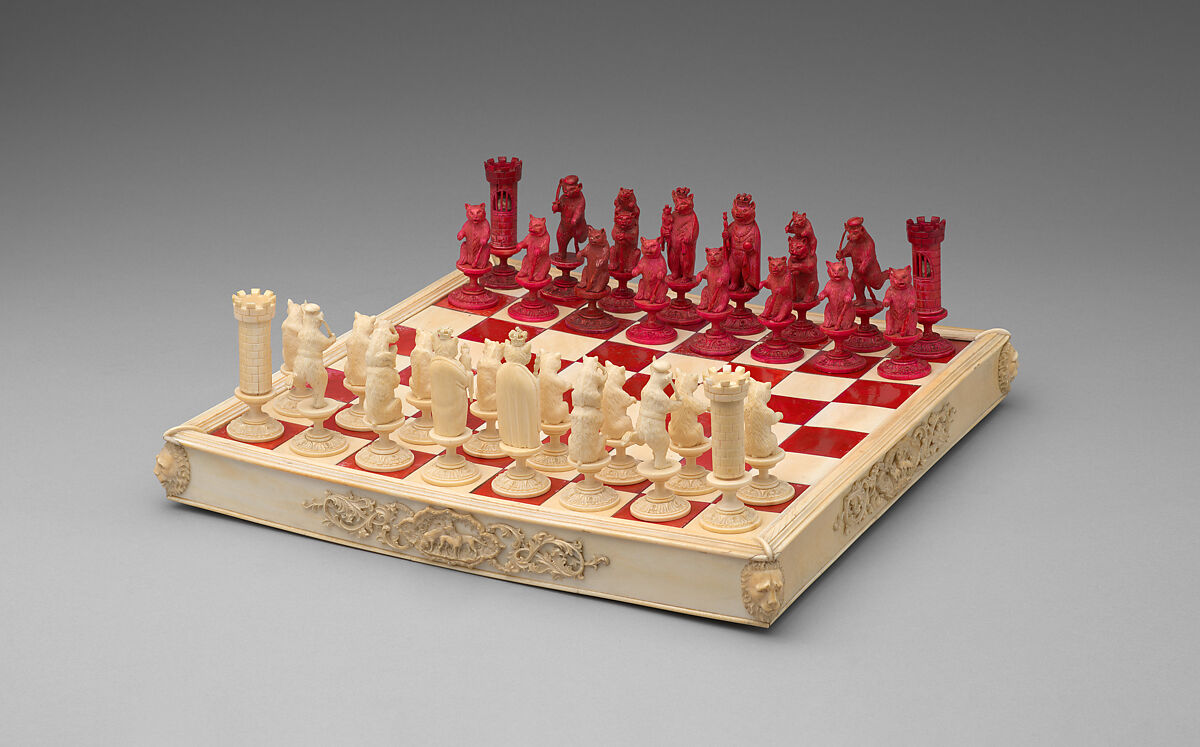 Chess set, Ivory, wood, German, Erbach, Hesse-Darmstadt