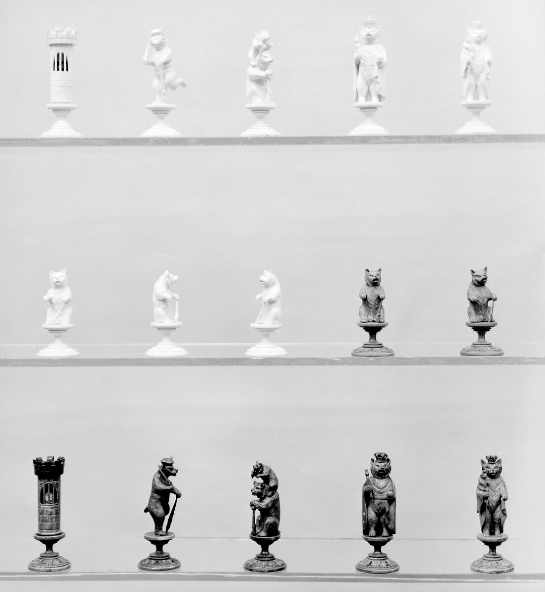 Chess set, Ivory, wood, German, Erbach, Hesse-Darmstadt 