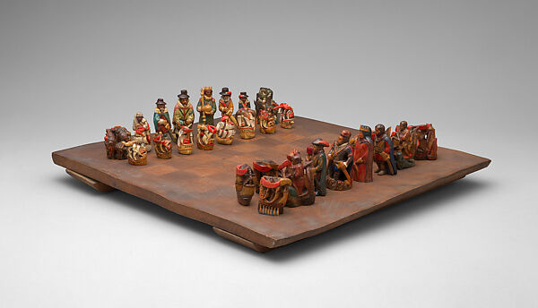 Chess set, Phyllis and Delphis Gardner (born 1890 and 1900 respectively), Painted yew, elm, sycamore, holly, British, Maidenhead