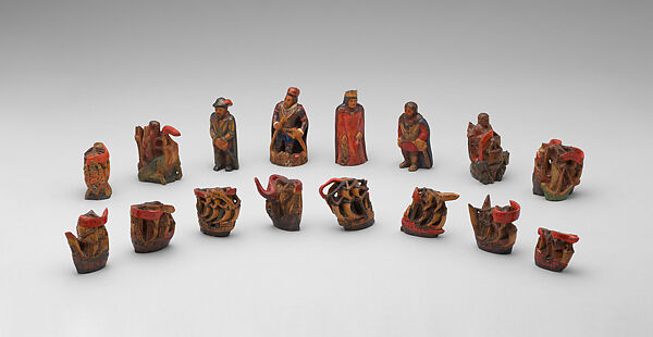 Chess set, Phyllis and Delphis Gardner (born 1890 and 1900 respectively), Painted yew, elm, sycamore, holly, British, Maidenhead