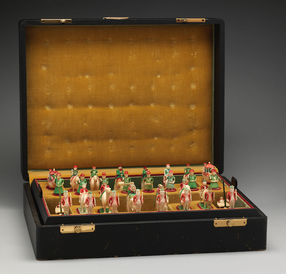 Chessmen (32), Ivory with polychrome lacquer and gilding, Indian