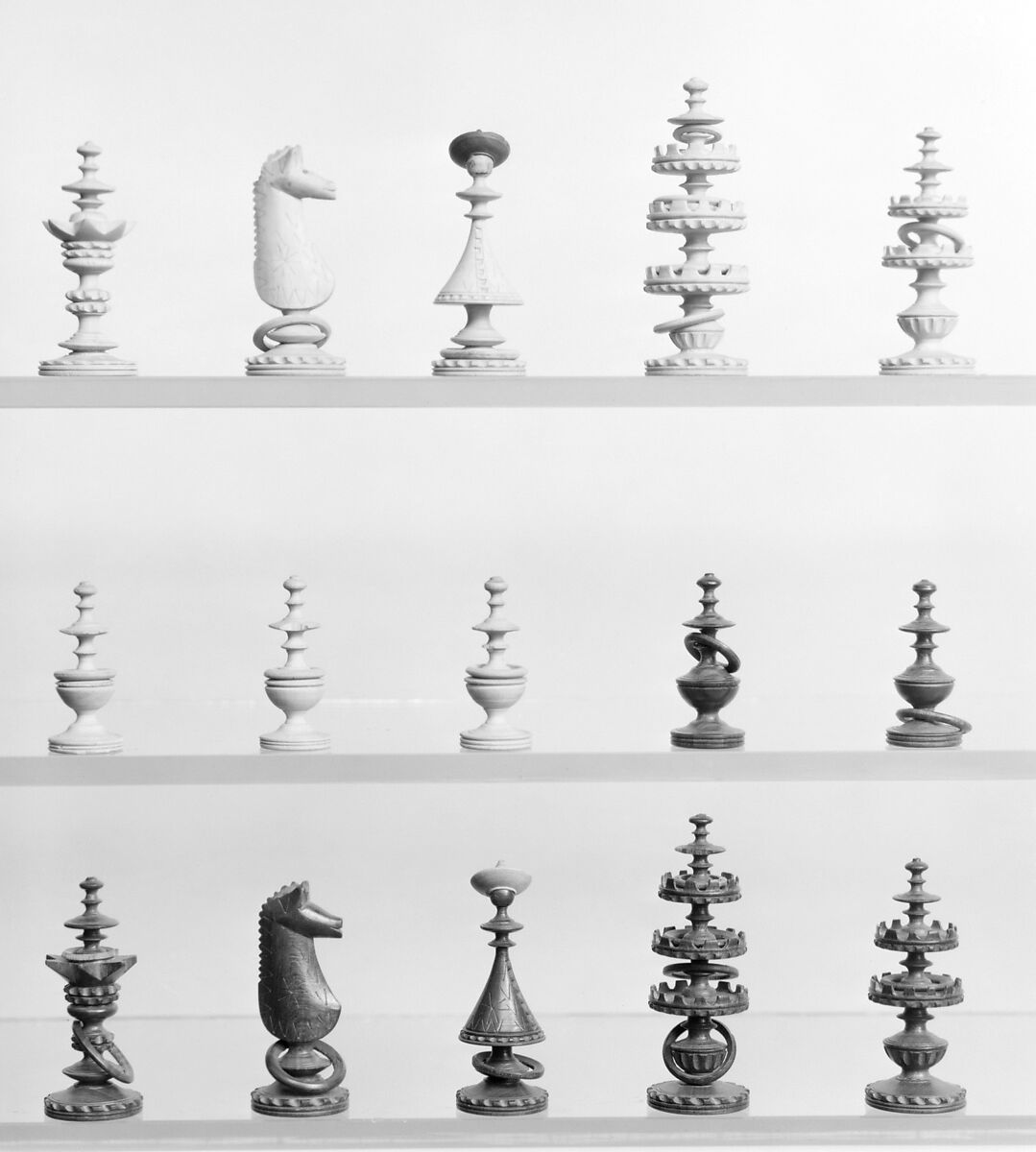 Chess set, Wood, leather, Hungarian 