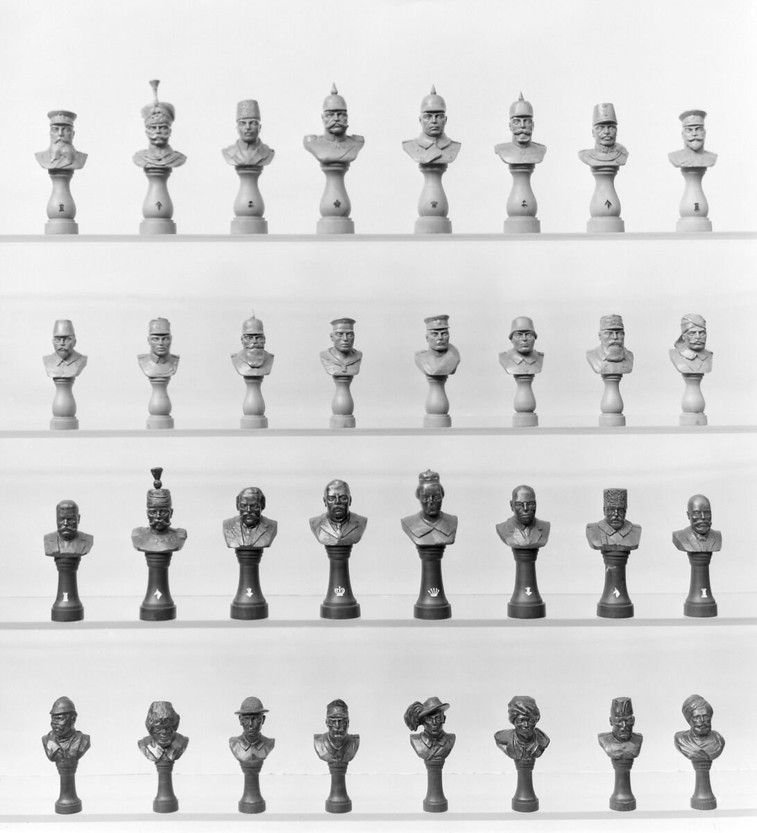 Chessmen (32), Max Nicholas Niemeier (German, 1876–after 1930), Pear wood, German 