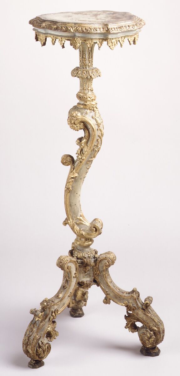 Candlestand, Gessoed, painted, and partly gilded pine and walnut, Italian, Venice 