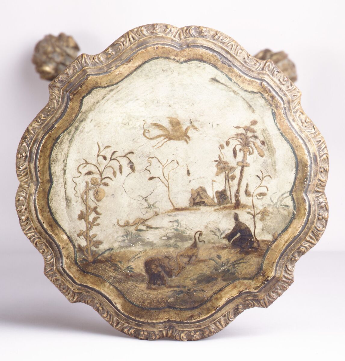 Candlestand, Gessoed, painted, and partly gilded pine and walnut, Italian, Venice