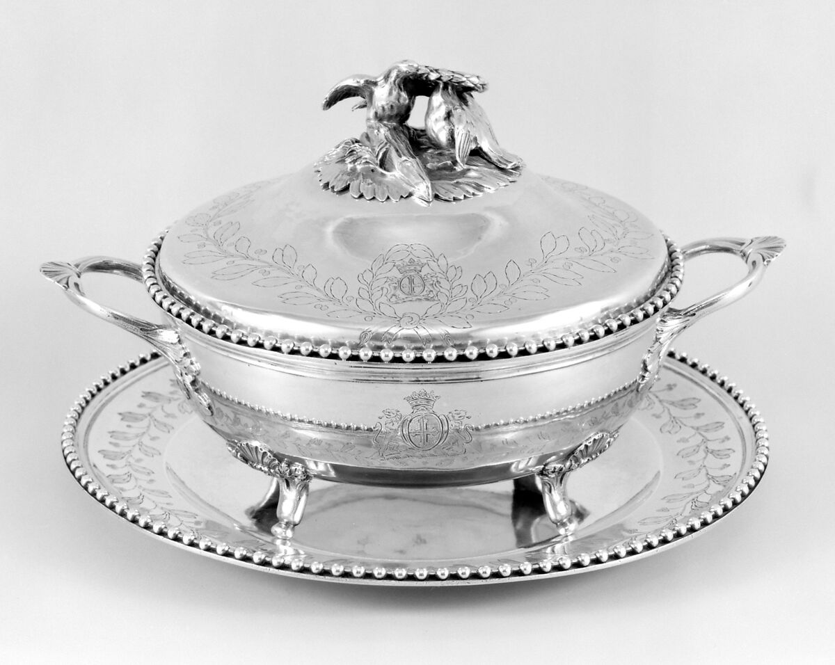 Vegetable dish with cover and tray, Jean-François-Nicolas Carron (master 1775, active 1806), Silver, French, Paris 