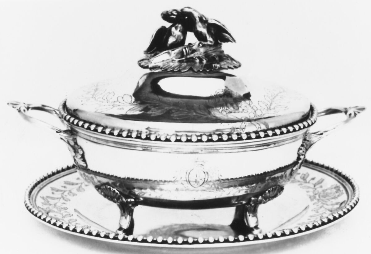 Vegetable dish with cover and tray, Jean-François-Nicolas Carron (master 1775, active 1806), Silver, French, Paris