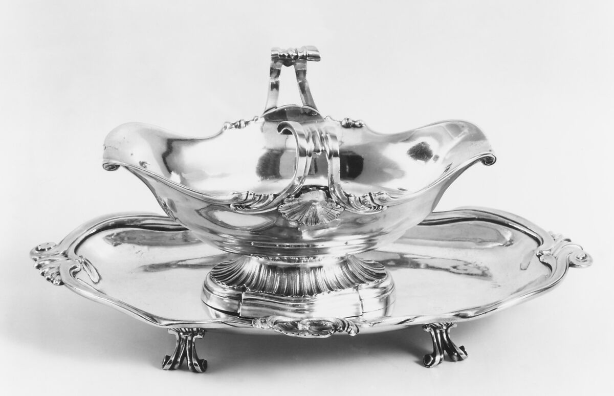 Sauceboat and stand, Jean François Thiébaud (French, active Salins, 1725–1803, master 1766), Silver, French, Salins 