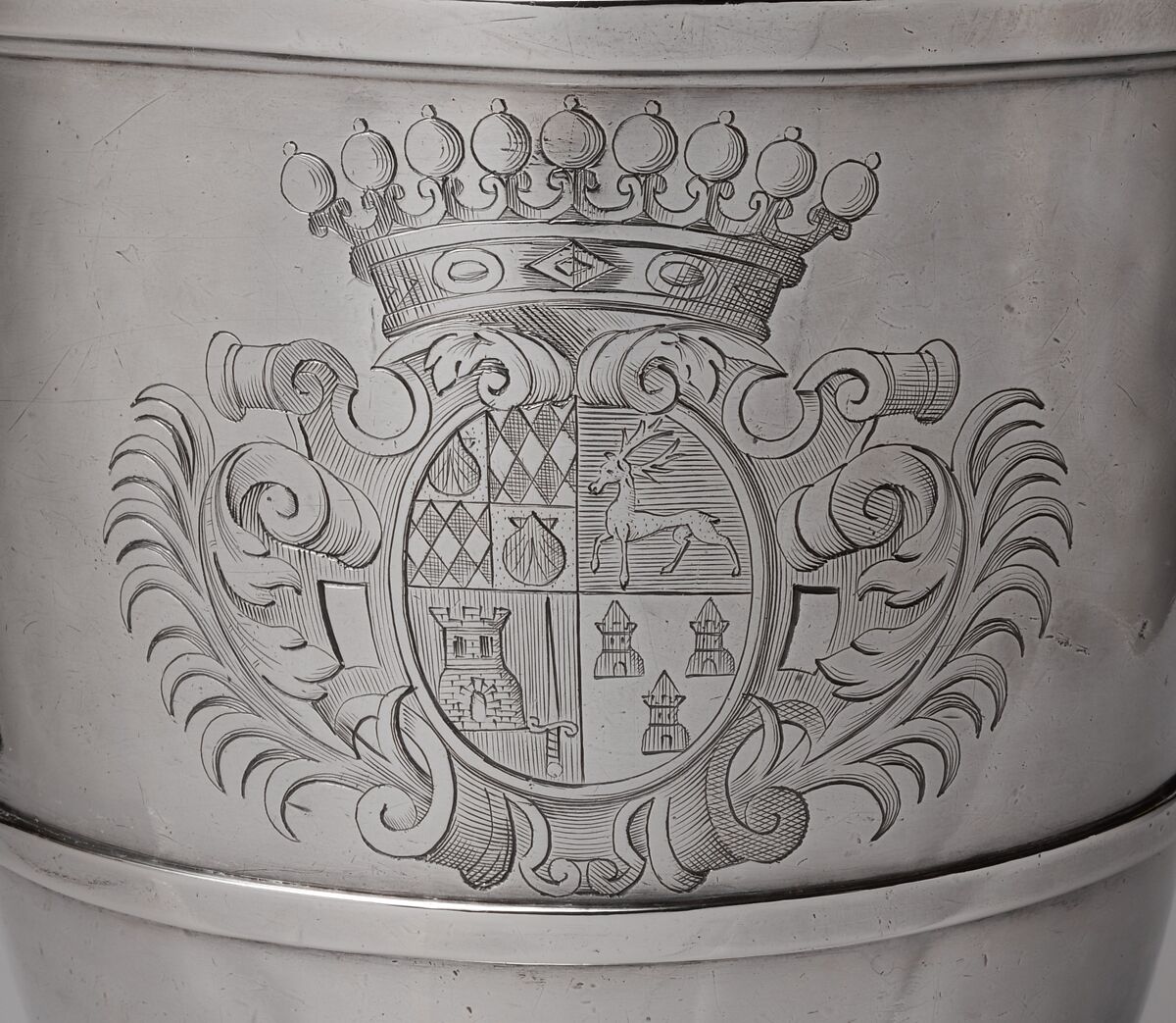Ewer with the arms of the couple Jérôme de Lestang (1676-1700) and Marie Le Floch (1680-1734), attributed to Jean Villeclair (French, master 1692), Silver, French, Paris