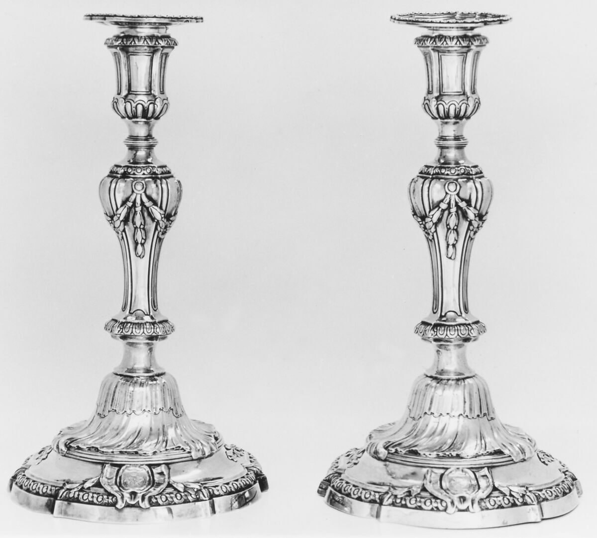 Pair of candlesticks, Jean-Baptiste-François Chéret (1728, master 1759, recorded up to 1791), Silver, French, Paris 