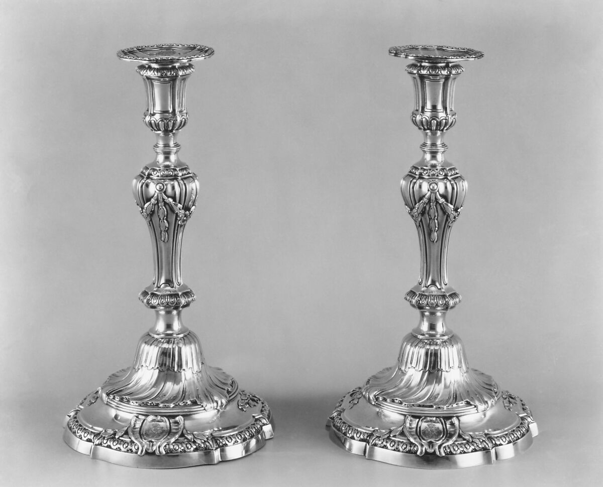 Pair of candlesticks, Jean-Baptiste-François Chéret (1728, master 1759, recorded up to 1791), Silver, French, Paris
