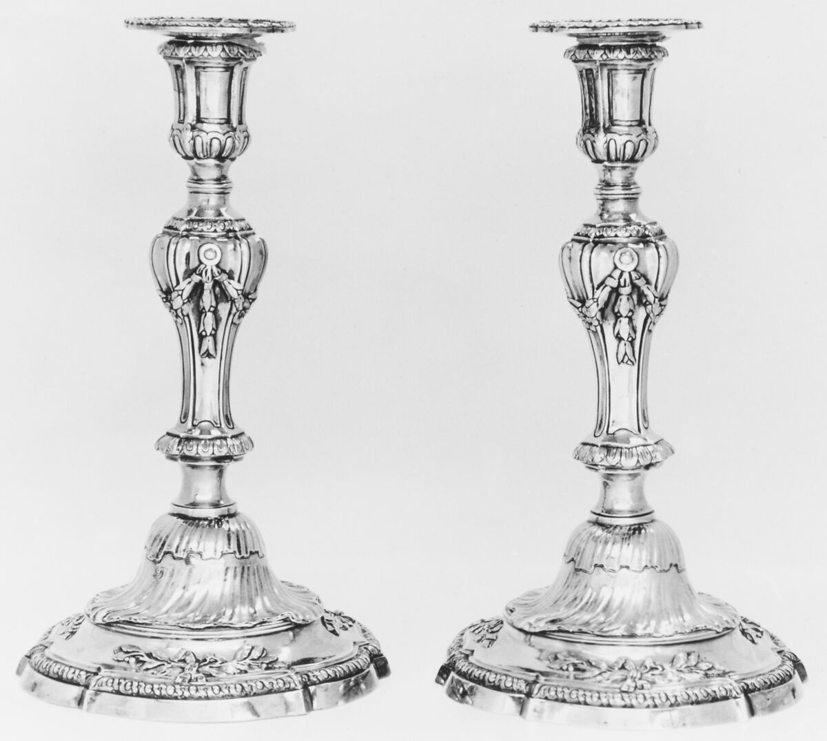 Pair of candlesticks, Jacques-Pierre Marteau (apprenticed 1740, master 1757, died 1779), Silver, French, Paris 