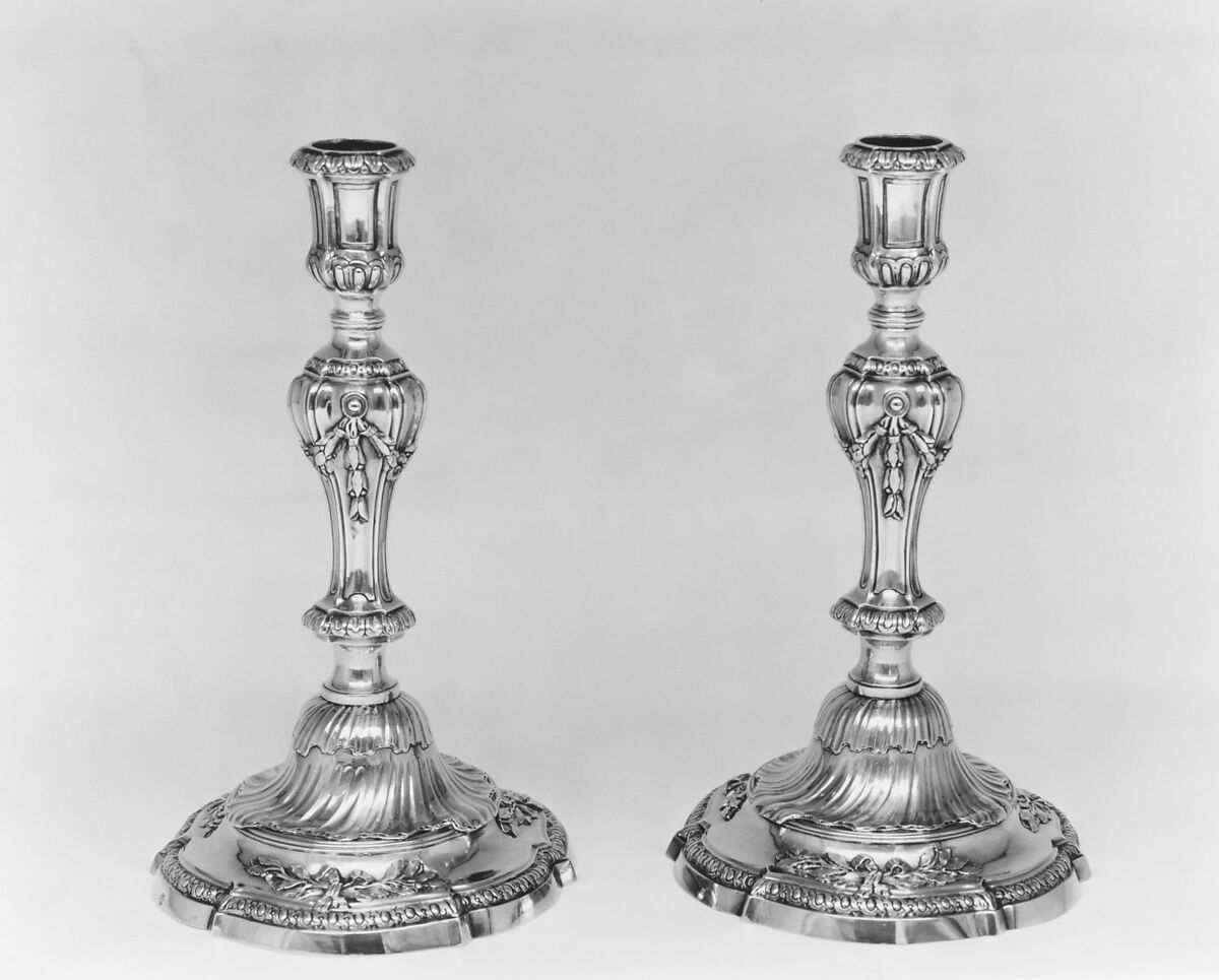 Pair of candlesticks, Jacques-Pierre Marteau (apprenticed 1740, master 1757, died 1779), Silver, French, Paris