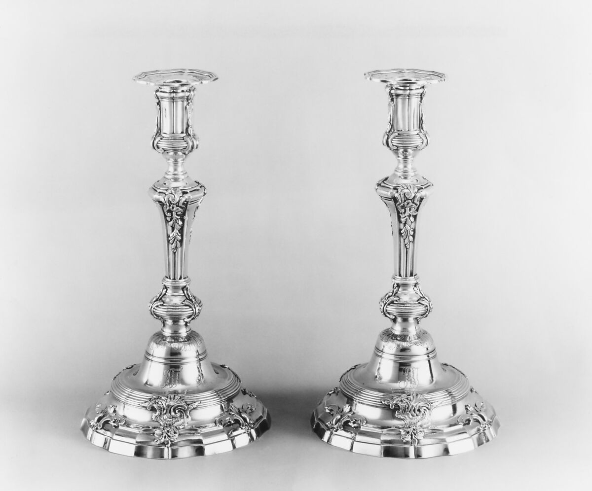 Pair of candlesticks, Michel II Delapierre (master 1737, recorded 1785), Silver, French, Paris