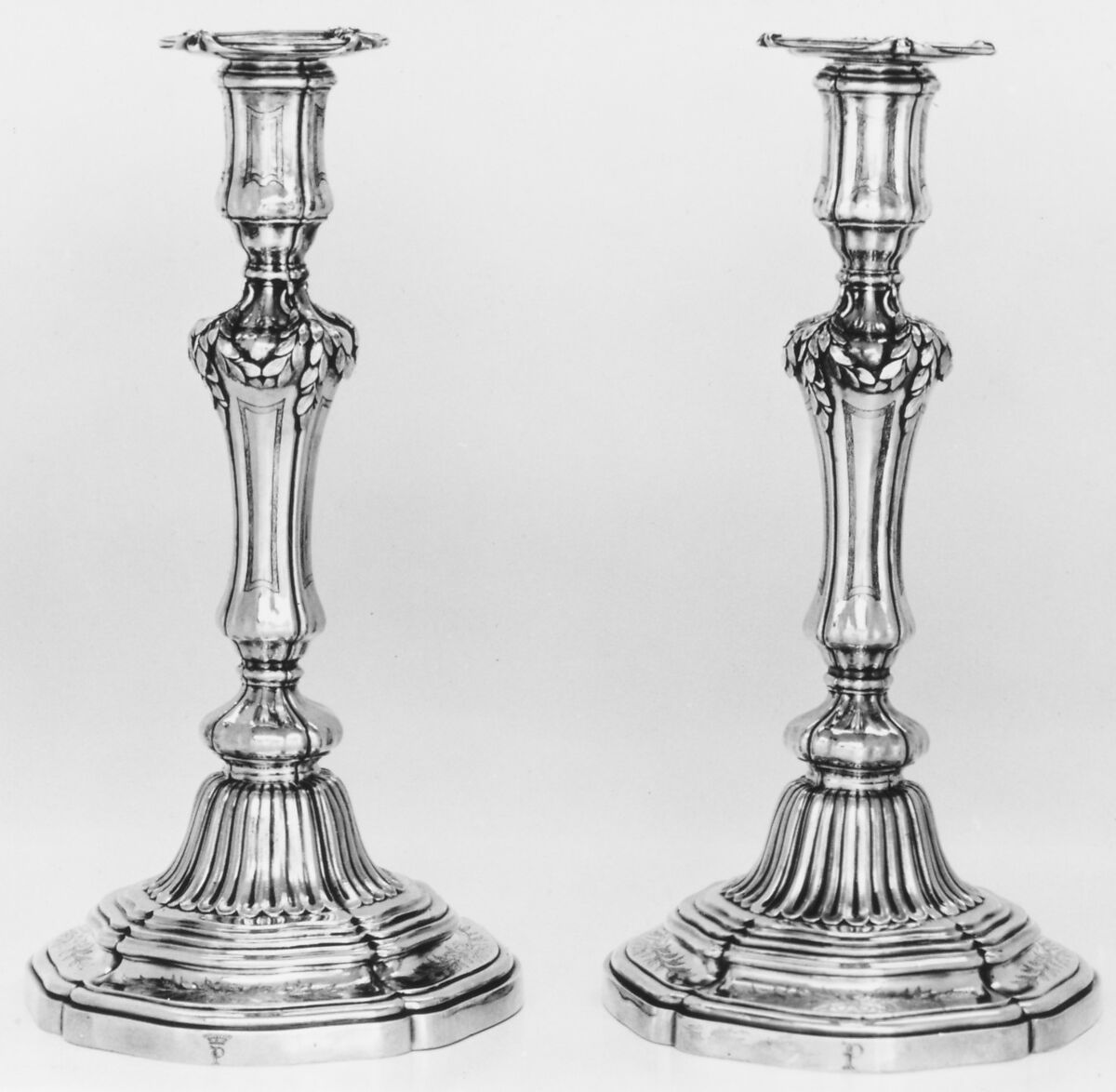 Pair of candlesticks, Jacques Roettiers (master 1733, retired 1772, died 1784), Silver, French, Paris 