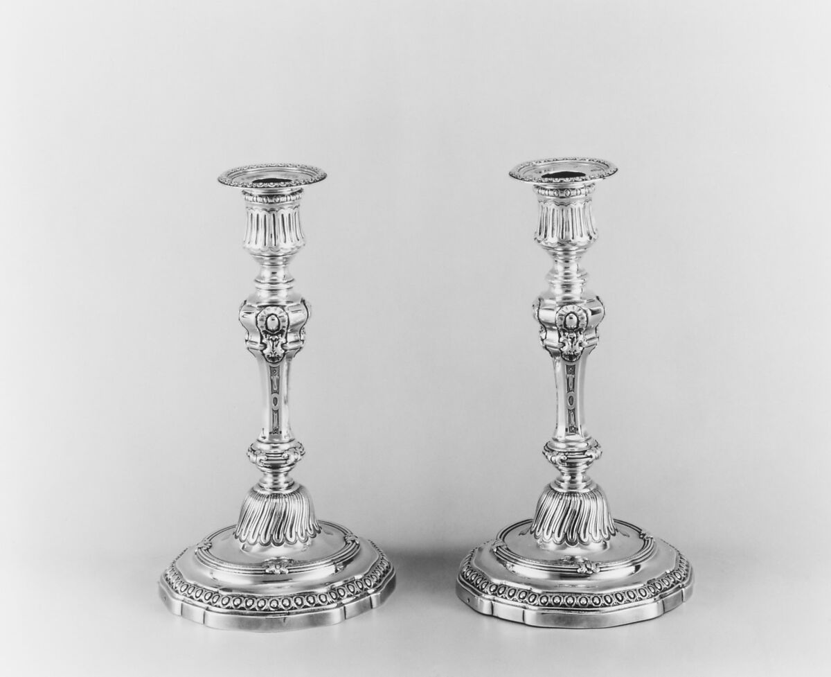 Pair of candlesticks, Jean-François Balzac (1711–1766, master by privilege of court service 1749, master in Paris guild 1755), Silver, French, Paris