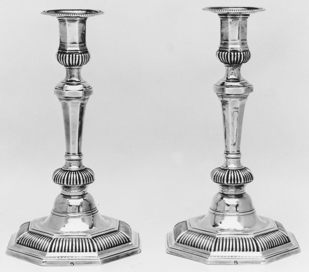 Pair of candlesticks, Antoine Plot (French, 1701–1772, master 1729), Silver, French, Paris 
