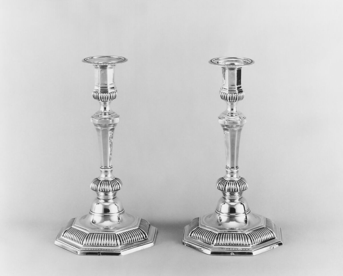 Pair of candlesticks, Antoine Plot (French, 1701–1772, master 1729), Silver, French, Paris