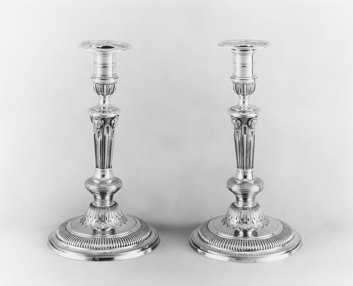 Pair of candlesticks, Jean Mauzié (master 1723, active 1759), Silver, French, Paris
