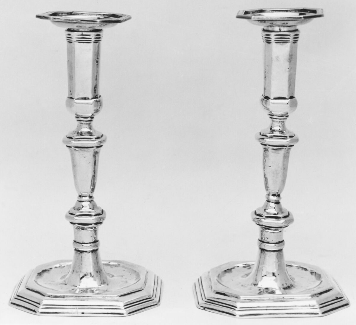 Pair of candlesticks, M.D., Silver, French, Béthune (Jurisdiction of Lille) 