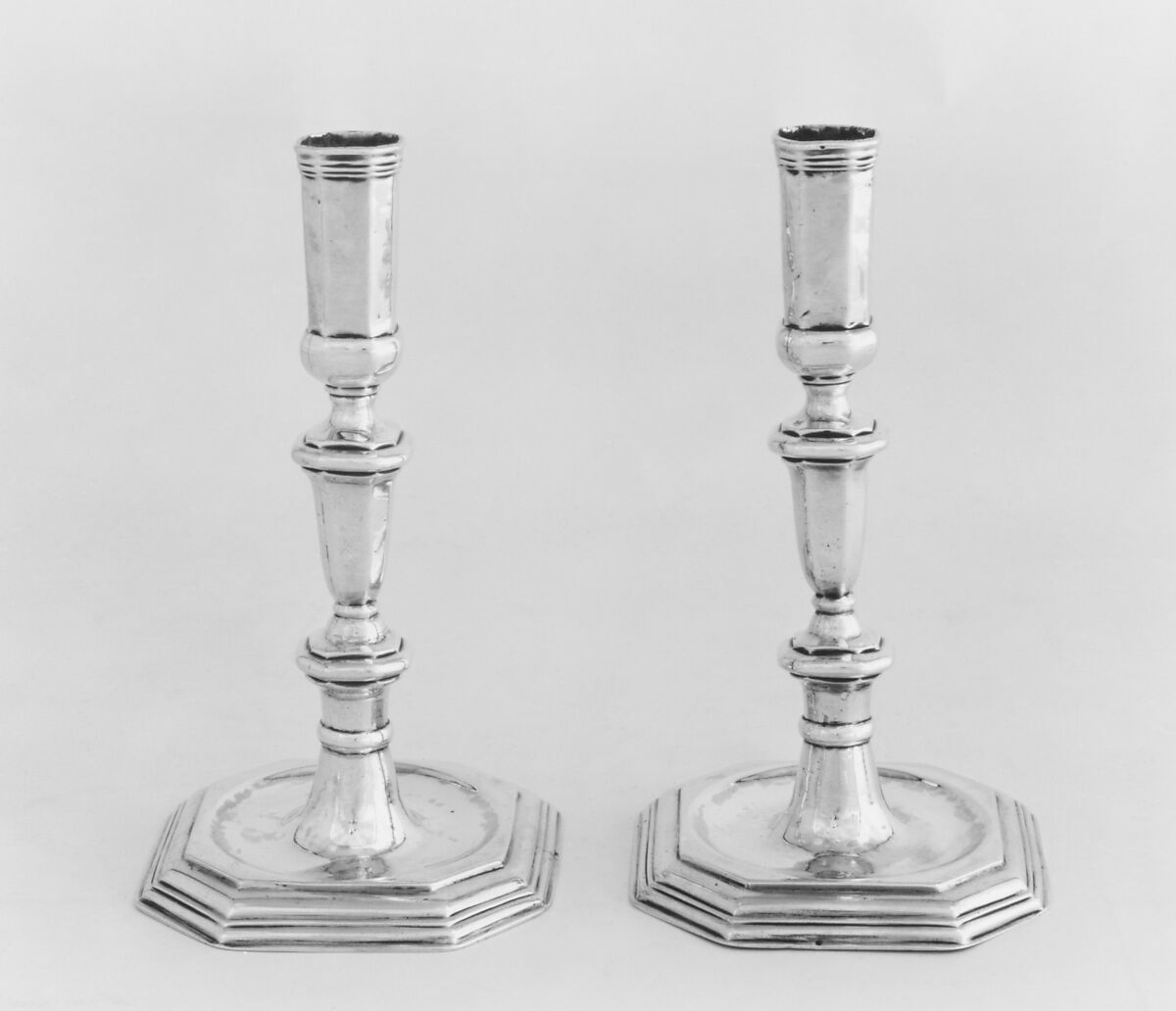 Pair of candlesticks, M.D., Silver, French, Béthune (Jurisdiction of Lille)
