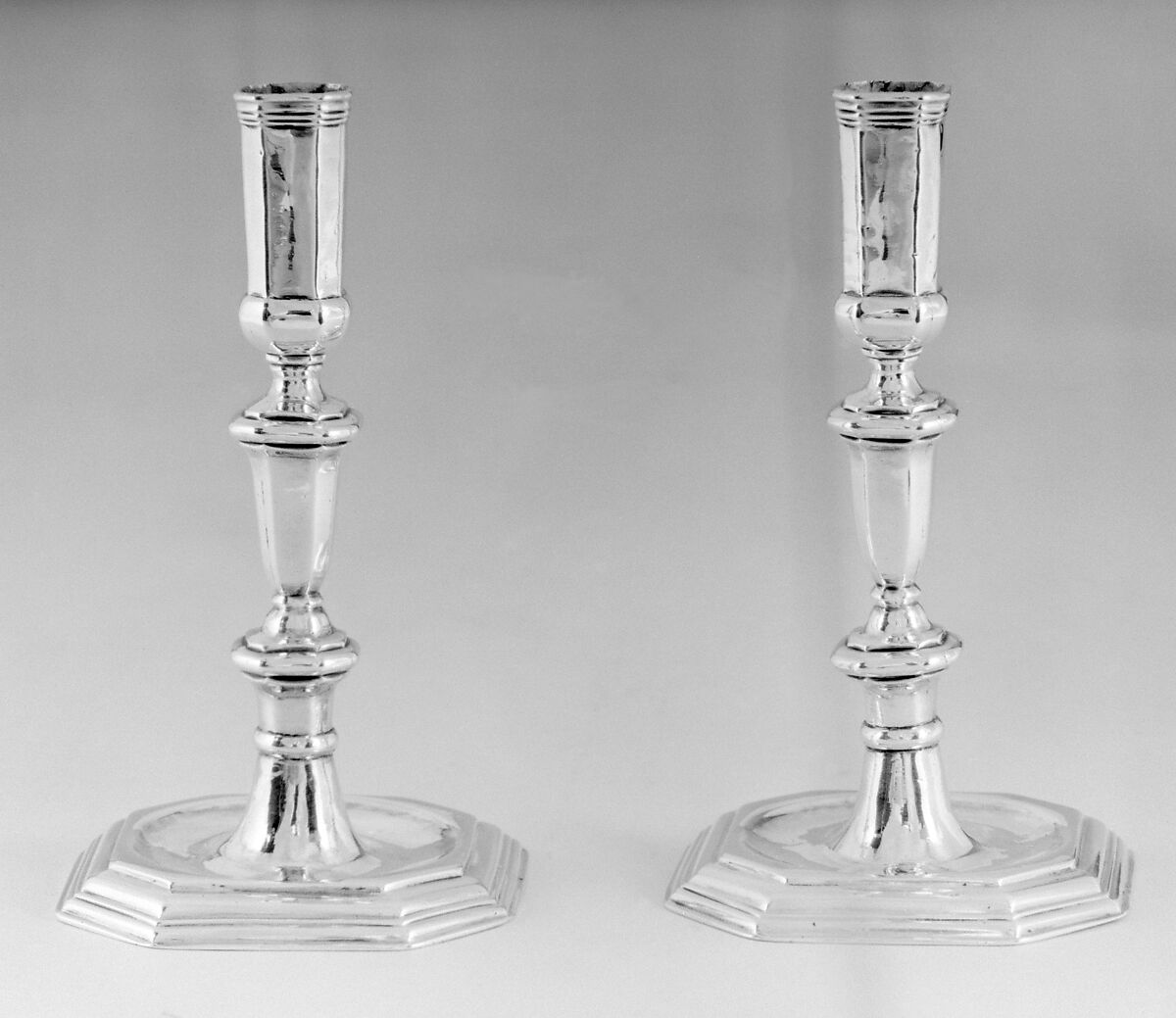 Pair of candlesticks, M.D., Silver, French, Béthune (Jurisdiction of Lille)