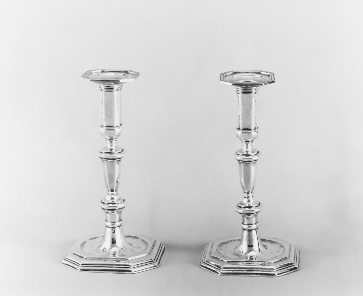 Pair of candlesticks, M.D., Silver, French, Béthune (Jurisdiction of Lille)