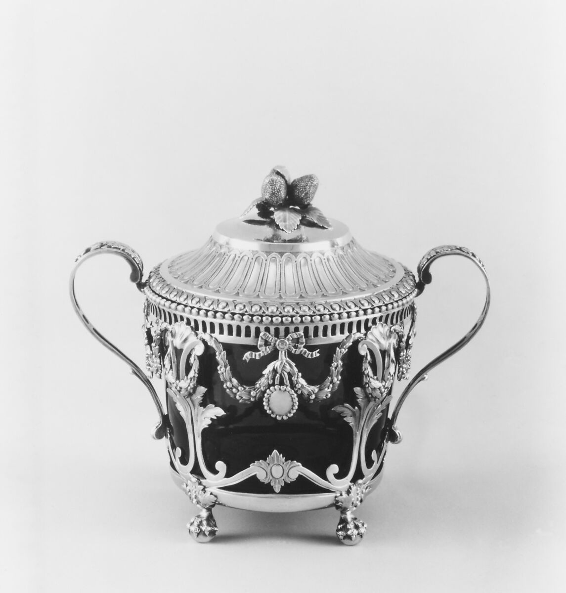 Sugar bowl with cover, Jacques Favre (master 1774, recorded 1793), Silver; glass, French, Paris
