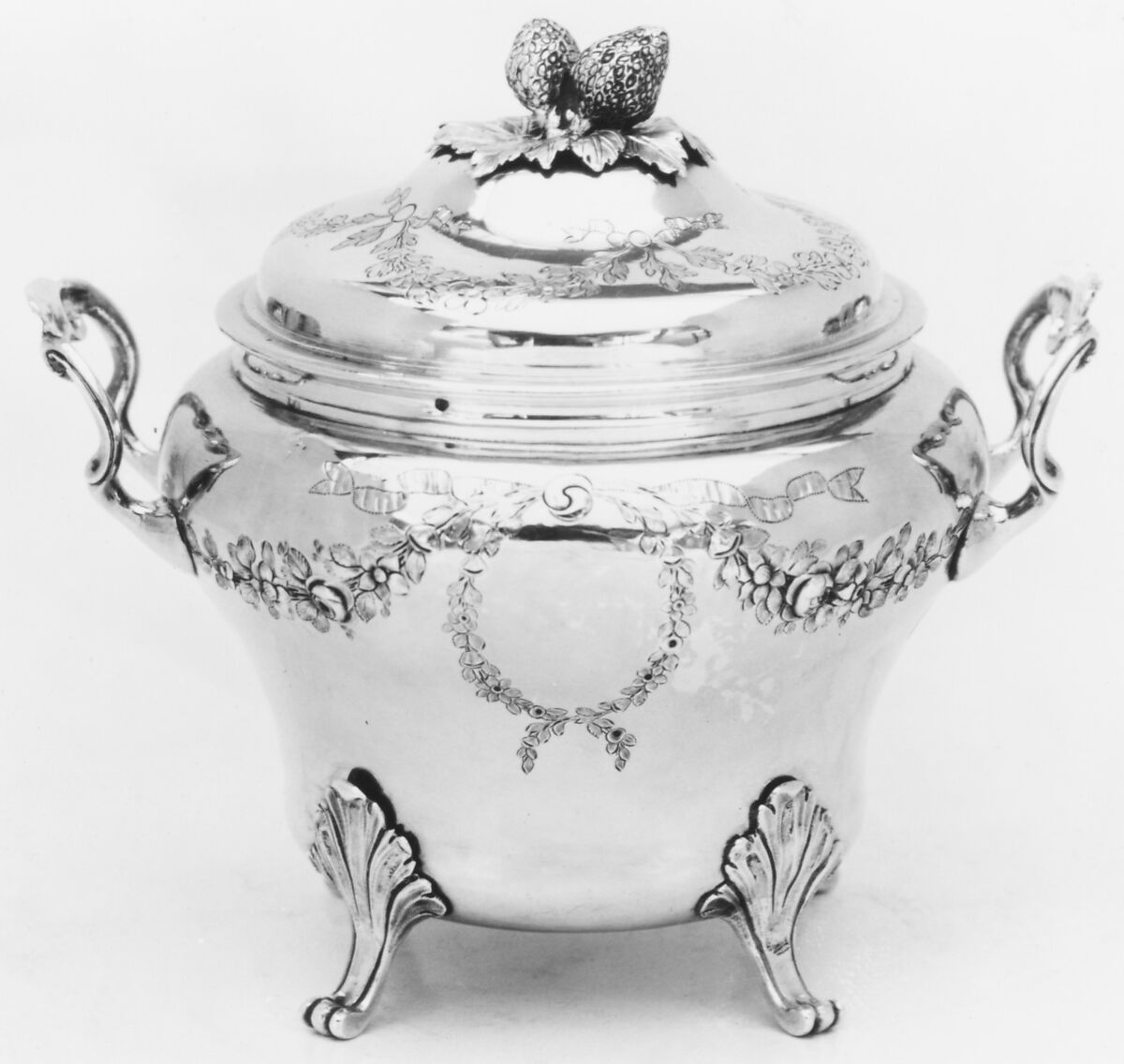 Sugar bowl with cover and tray, Joseph-Théodore Vancombert (né Van Cauwenbergh) (master 1770, recorded 1787), Silver, French, Paris