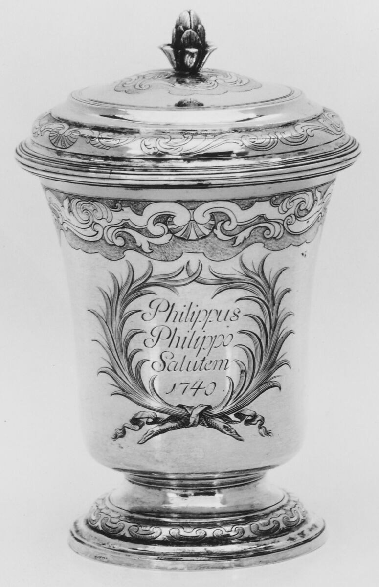 Beaker with cover, Jean-Louis Straus (master 1737, active 1747), Silver, partly gilt, French, Strasbourg 