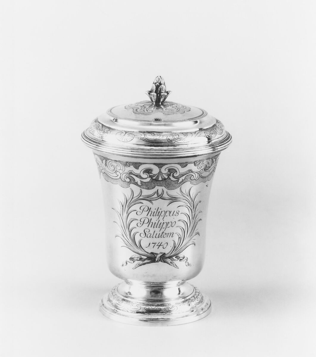 Beaker with cover, Jean-Louis Straus (master 1737, active 1747), Silver, partly gilt, French, Strasbourg