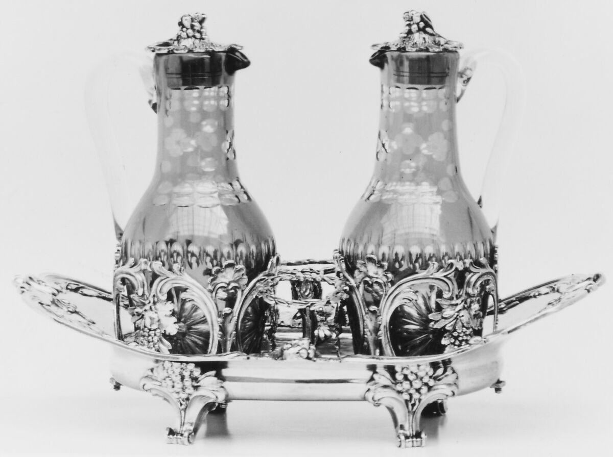 Cruet stand, Probably Joseph-Pierre-Jacques Duguay (born 1724, master 1756, recorded 1793), Silver; glass, French, Paris 