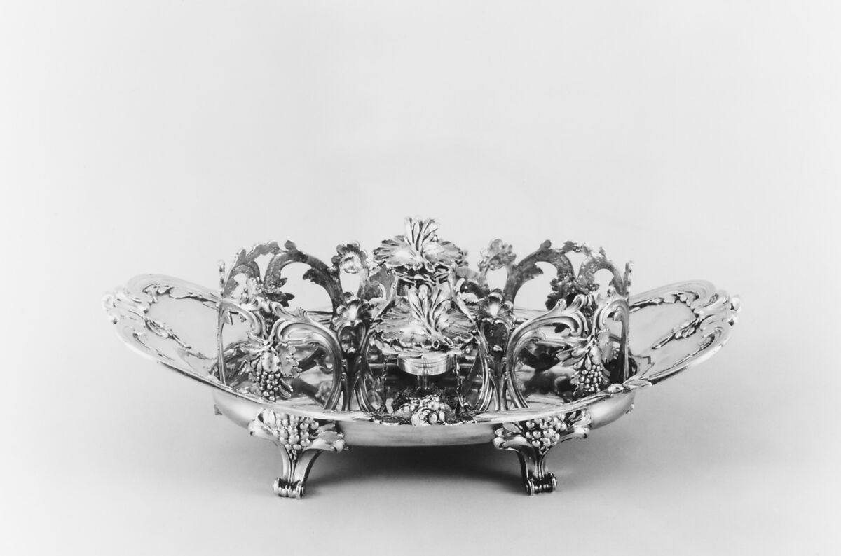 Cruet stand, Probably Joseph-Pierre-Jacques Duguay (born 1724, master 1756, recorded 1793), Silver; glass, French, Paris