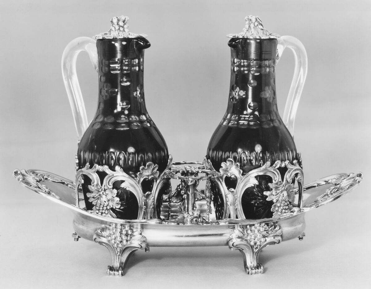 Cruet stand, Probably Joseph-Pierre-Jacques Duguay (born 1724, master 1756, recorded 1793), Silver; glass, French, Paris