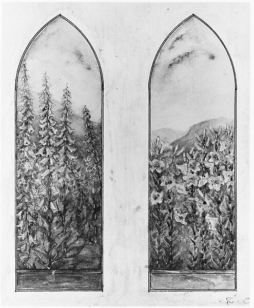 Suggestion for window, Mr. C. H. McCormick, Louis C. Tiffany (American, New York 1848–1933 New York), Transparent and opaque watercolor, graphite, and ink on artist board with original mat, American