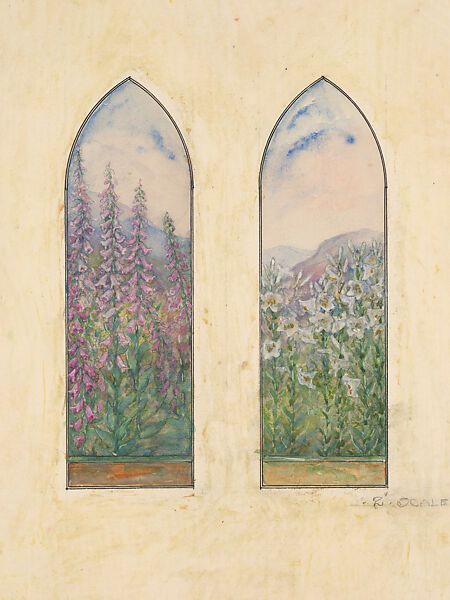 Suggestion for window, Mr. C. H. McCormick, Louis C. Tiffany (American, New York 1848–1933 New York), Transparent and opaque watercolor, graphite, and ink on artist board with original mat, American