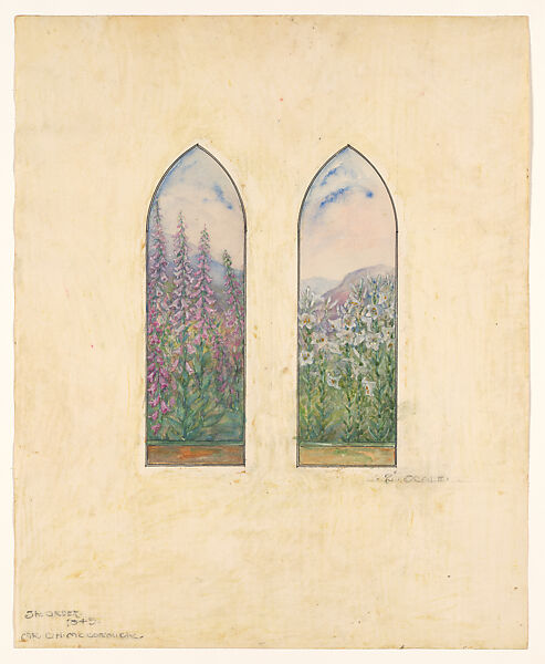 Suggestion for window, Mr. C. H. McCormick, Louis C. Tiffany (American, New York 1848–1933 New York), Transparent and opaque watercolor, graphite, and ink on artist board with original mat, American