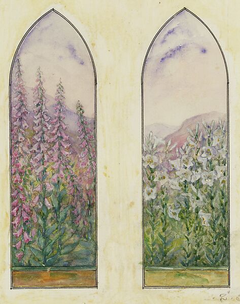Suggestion for window, Mr. C. H. McCormick, Louis C. Tiffany (American, New York 1848–1933 New York), Transparent and opaque watercolor, graphite, and ink on artist board with original mat, American