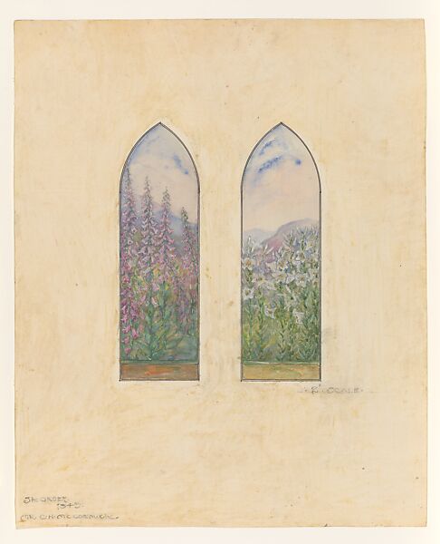 Suggestion for window, Mr. C. H. McCormick, Louis C. Tiffany (American, New York 1848–1933 New York), Transparent and opaque watercolor, graphite, and ink on artist board with original mat, American