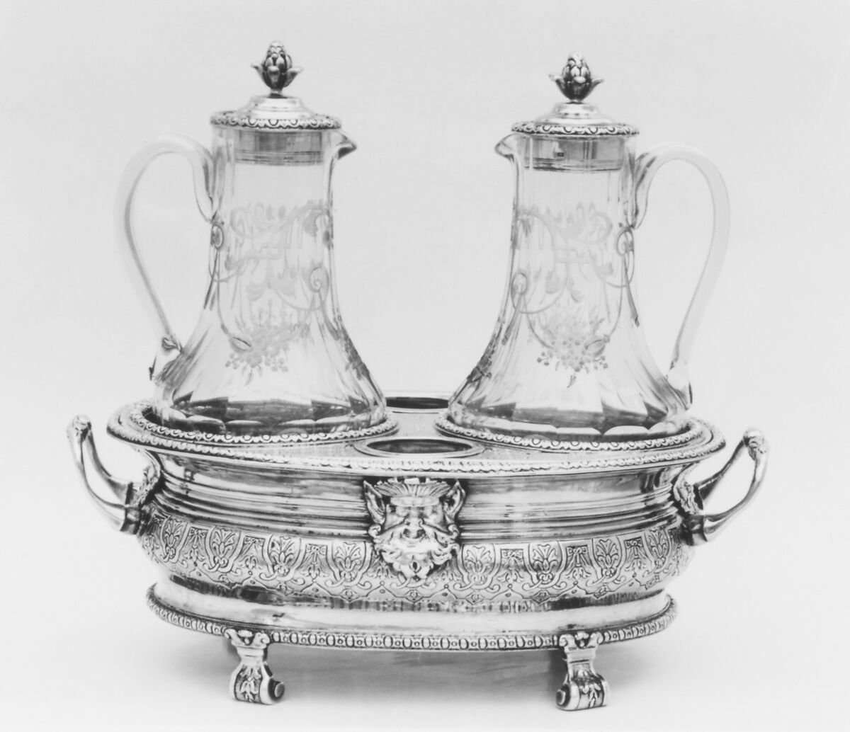 Cruet frame with later glass bottles, Richard Jarry (1678–1759, master 1708, retired 1756), Silver, French, Paris 