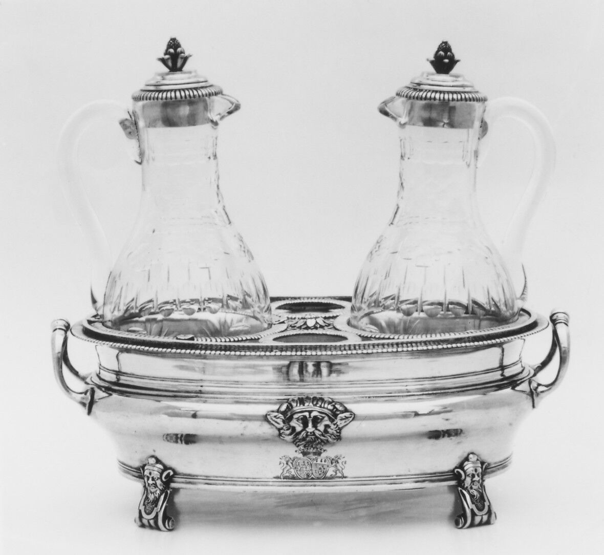 Cruet frame, Pierre-Noel David (master 1729), Silver; glass, French, Dôle (Besançon Mint) 