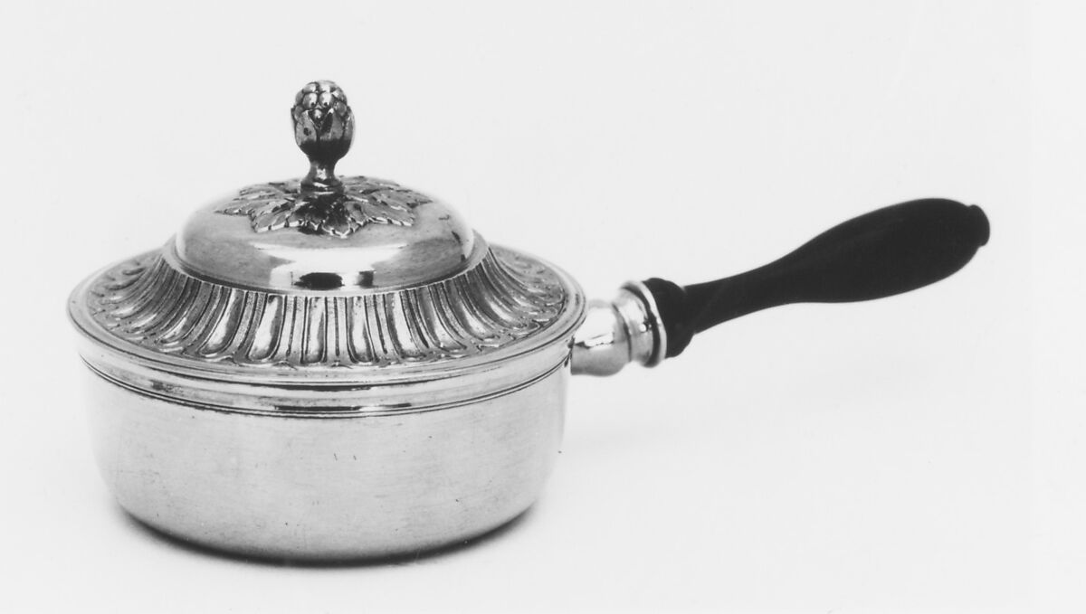Casserole with cover, Pierre-François Goguelye (or Gogly) (master 1768, recorded 1793), Silver gilt; ebony, French, Paris 