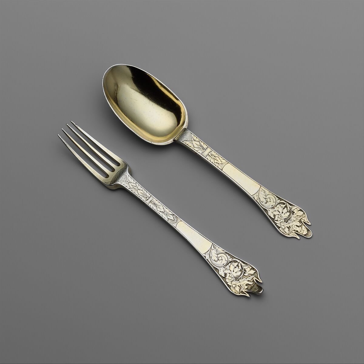 Fork, Louis Nicolle (master 1666, registered new mark 1680, active 1694), Gilded silver, French, Paris 