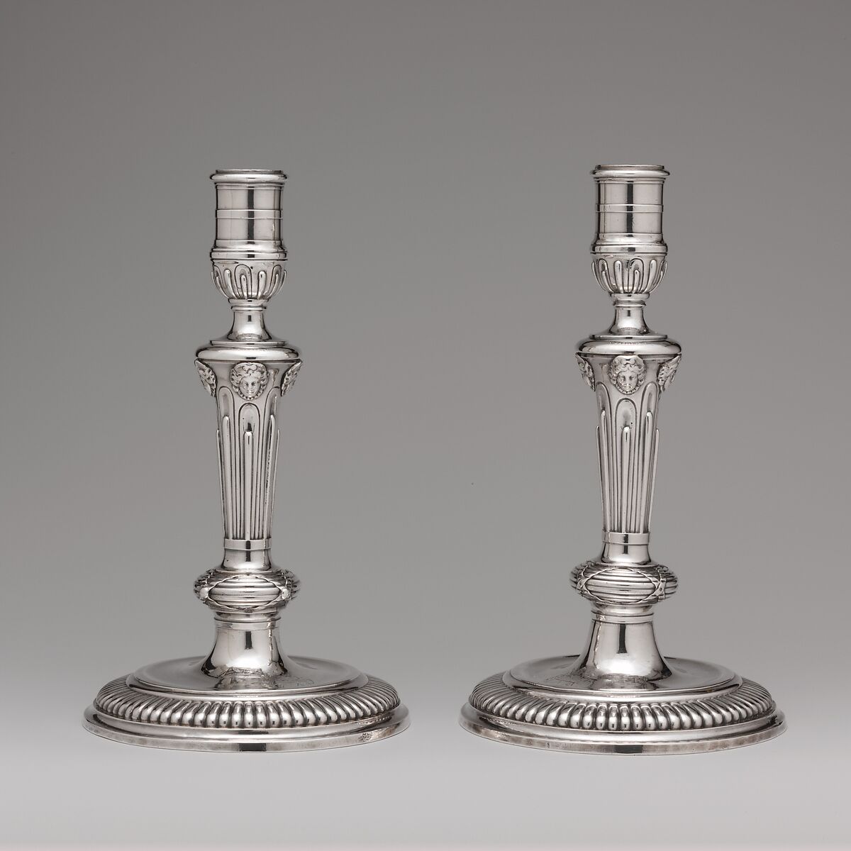 Pair of candlesticks, Charles Petit (master 1659, registered new mark 1680, recorded 1695), Silver, French, Paris 